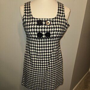 SO Dress Black White Houndstooth Big Button Babydoll Empire High Waist Mid 90s